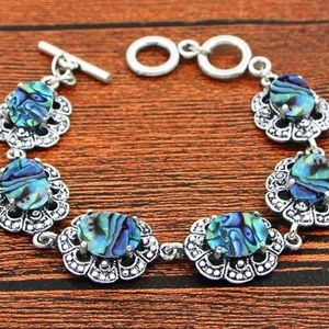 Abalone Oval Shell Bracelet Retro Craft Antique Silver Plated
